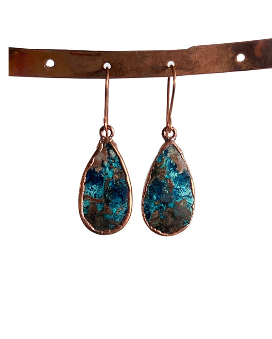 Shattuckite Earrings in Copper