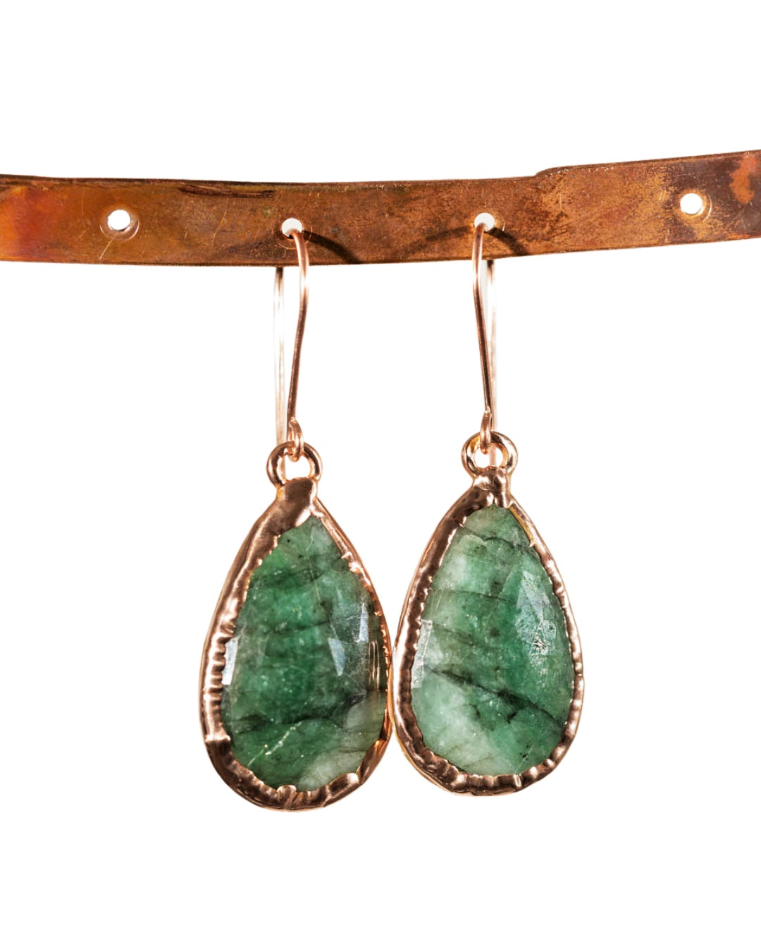 Sparkly Emerald Earrings in Copper