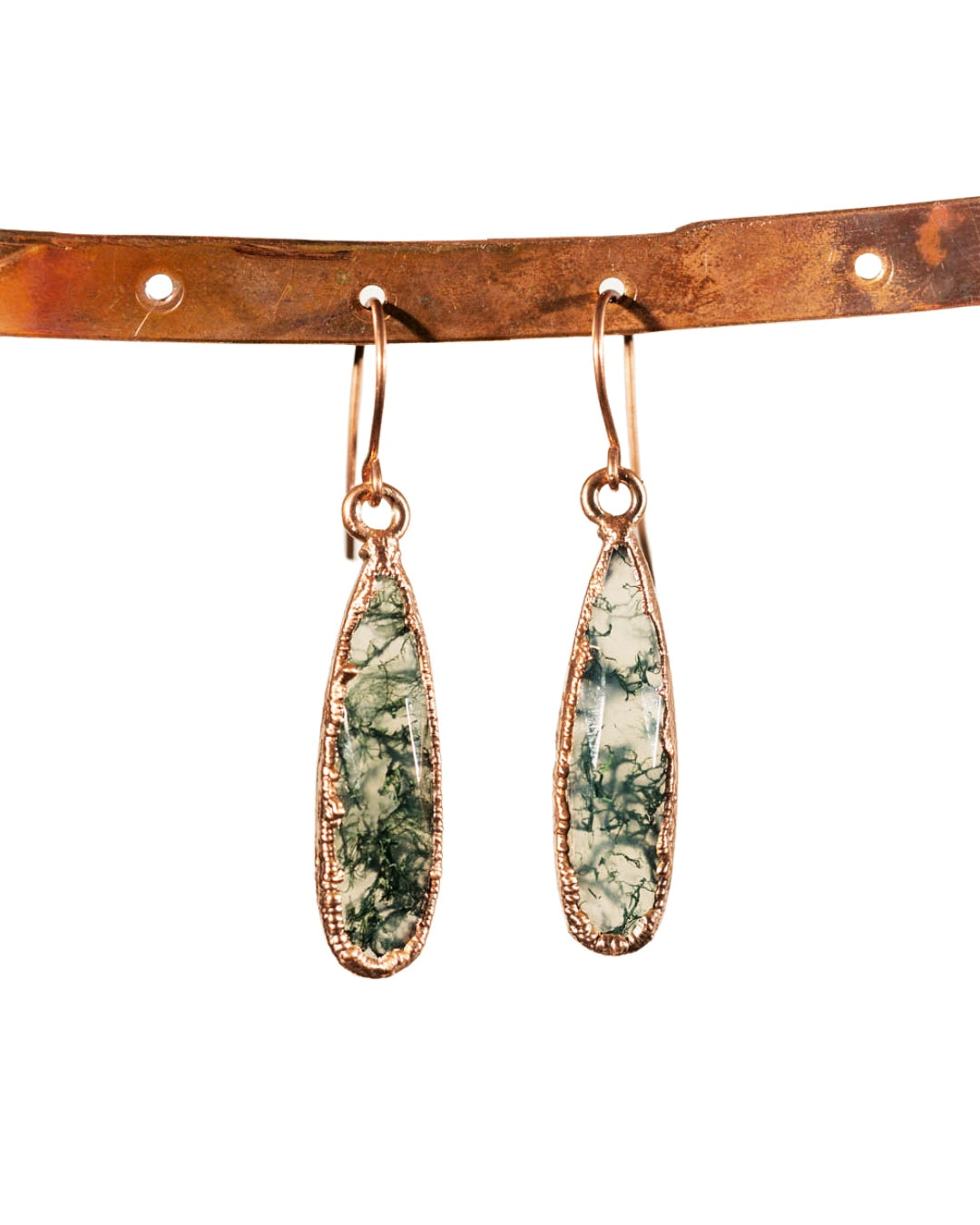 Copper Moss Agate Dangle Earrings