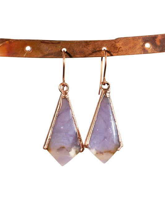 Grape Agate Earrings Lavender Color in Copper