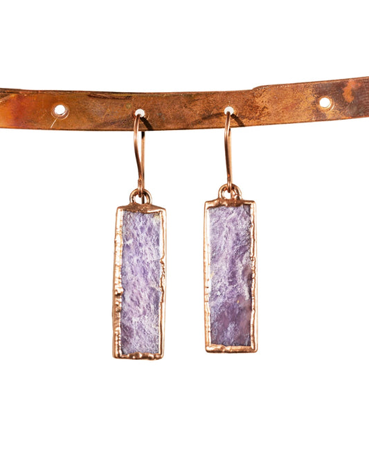Grape Agate Purple Stone Dangle Earrings in Copper