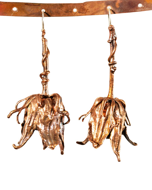 Copper Flower Earrings Boho Statement Jewelry