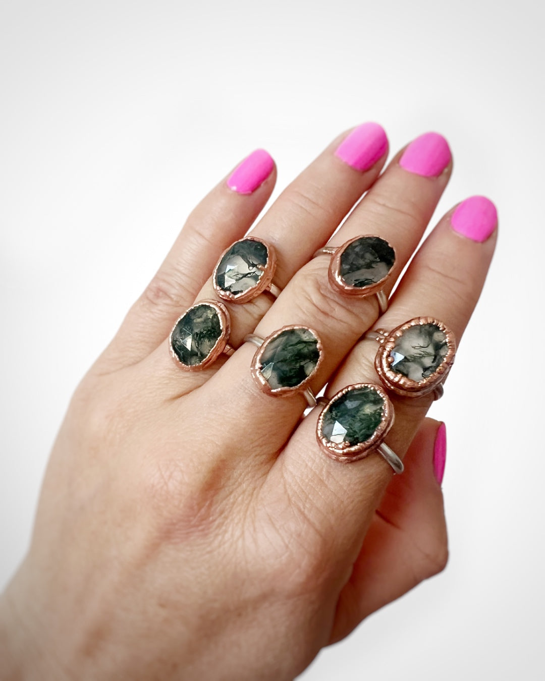 Sparkly Moss Agate Stacking Rings