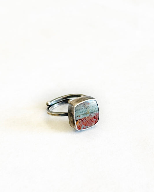 Prudent Man Plume Agate Ring Adjustable
