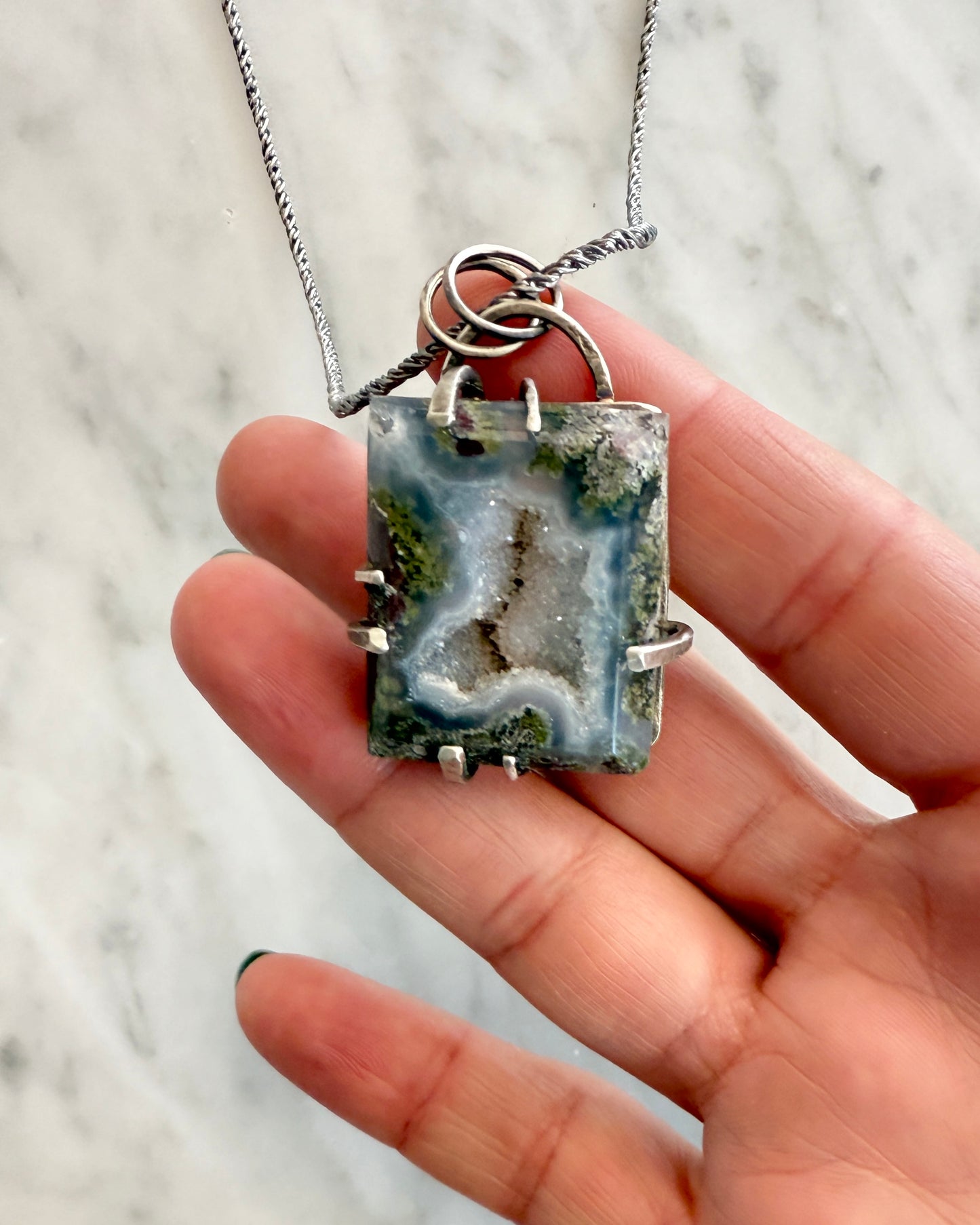 Beauty Within Necklace Druzy Moss Agate