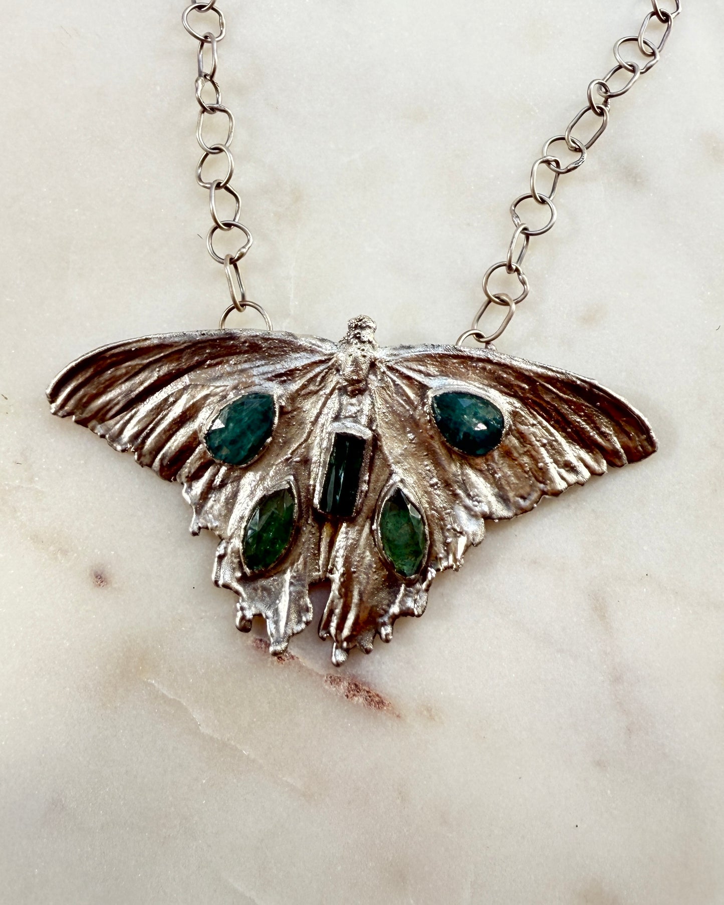 Large Butterfly Necklace with Tourmaline & Kyanite