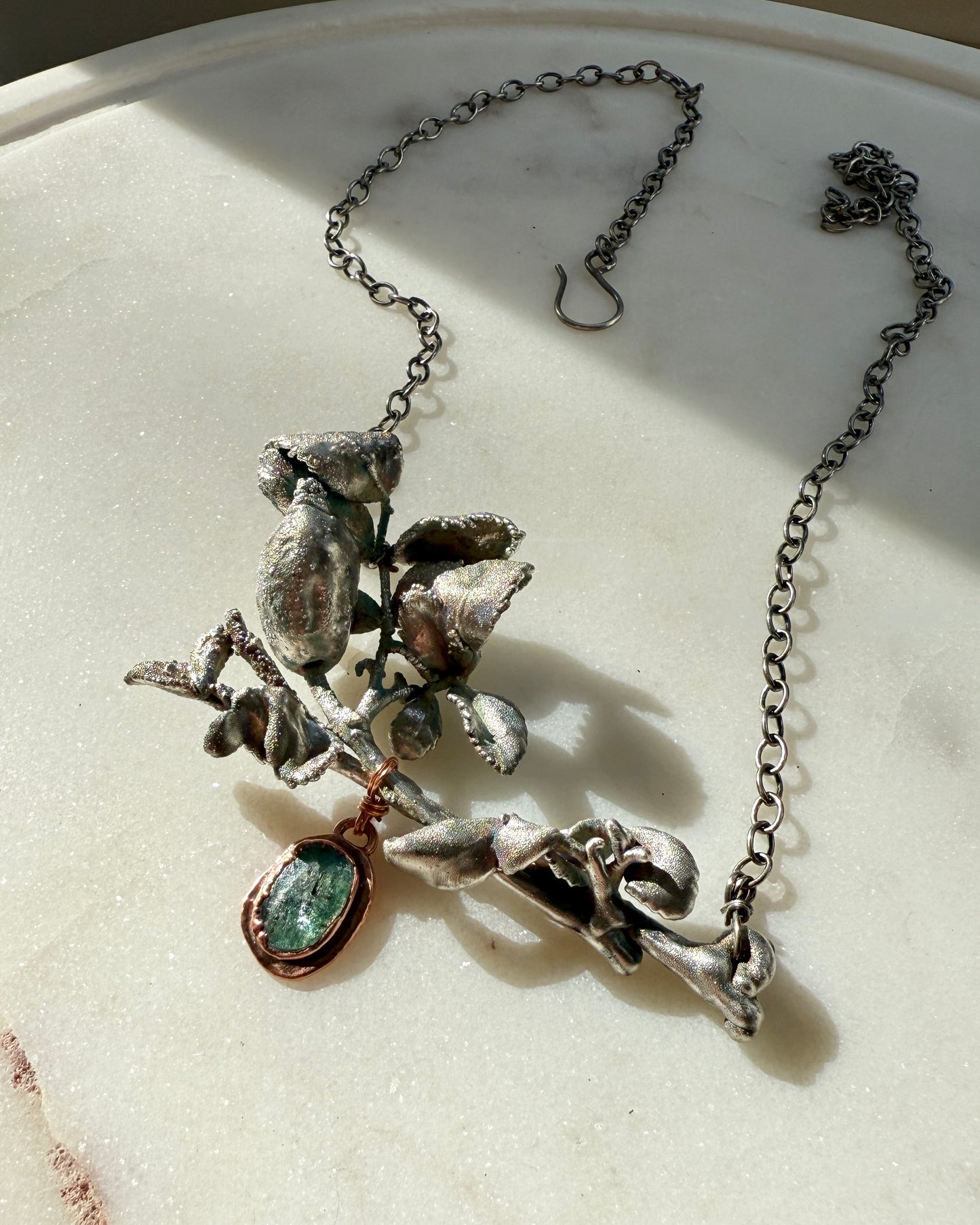 Rosehip Necklace with Green Kyanite Gemstone