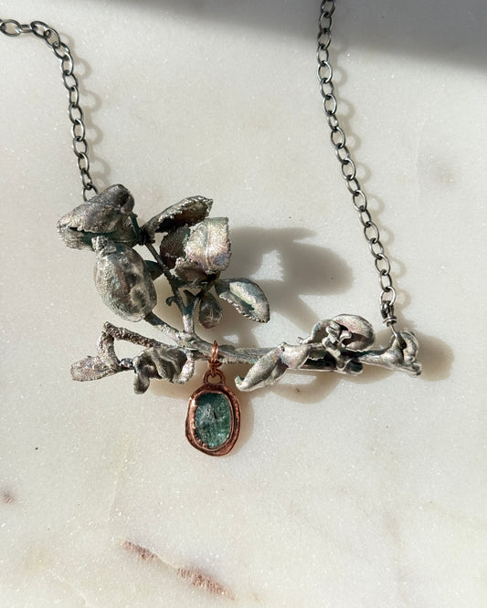 Rosehip Necklace with Green Kyanite Gemstone