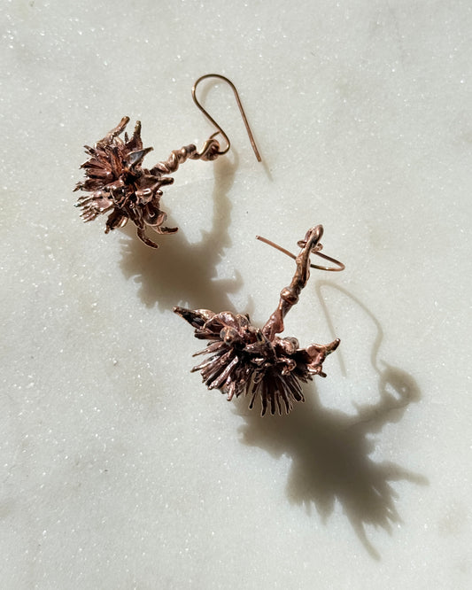 Weed Flower Earrings in Copper