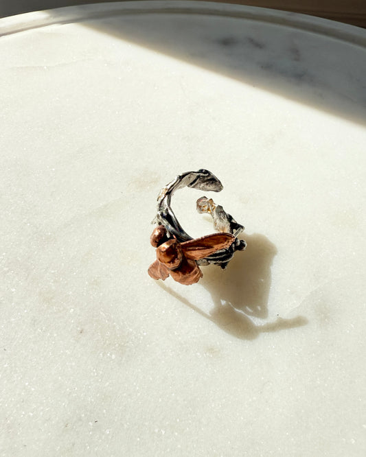 Adjustable Bee Ring Silver & Copper