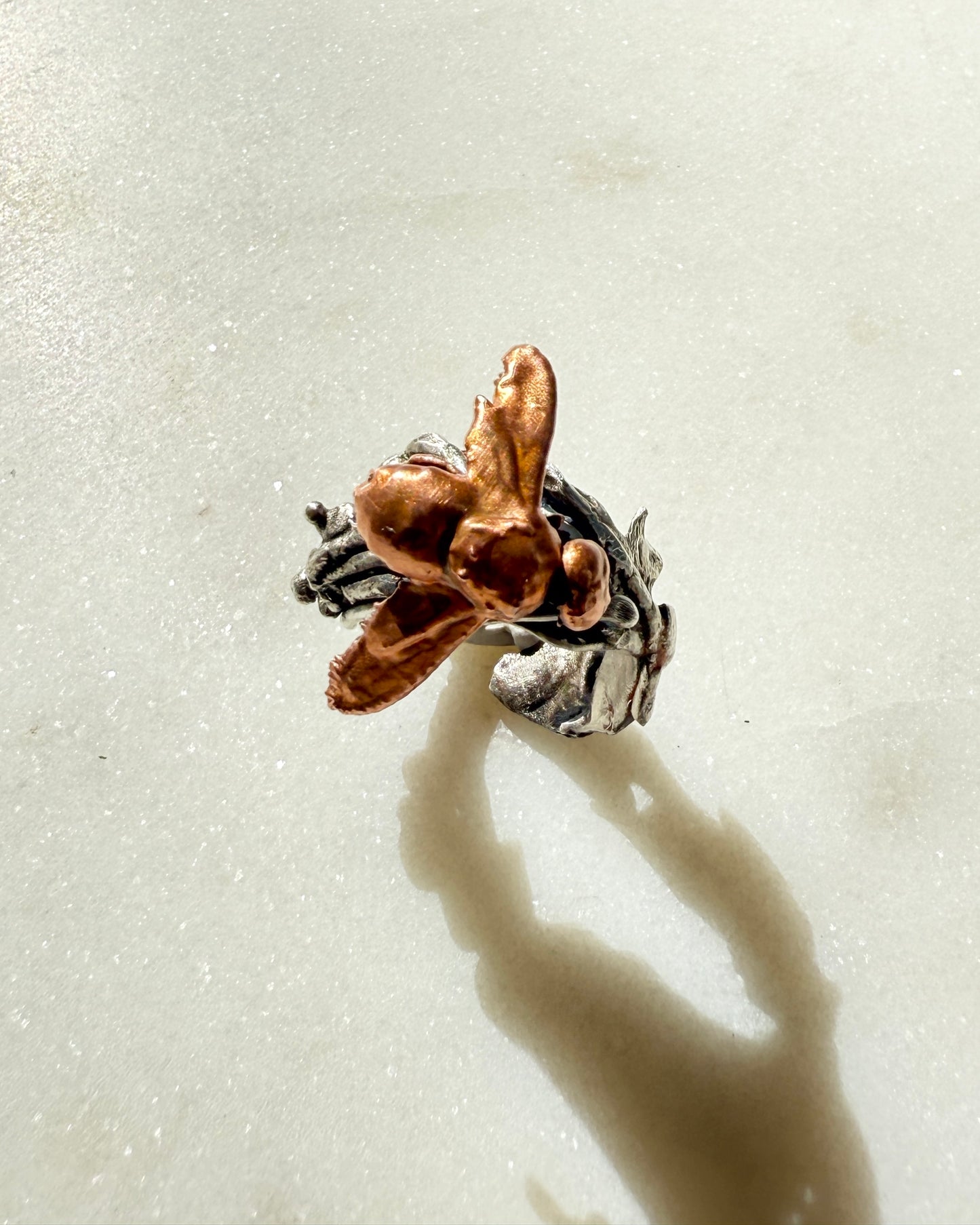 Adjustable Bee Ring Silver & Copper