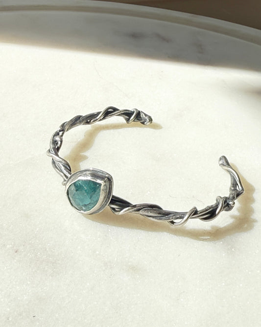 Teal Kyanite Organic Silver Cuff Bracelet