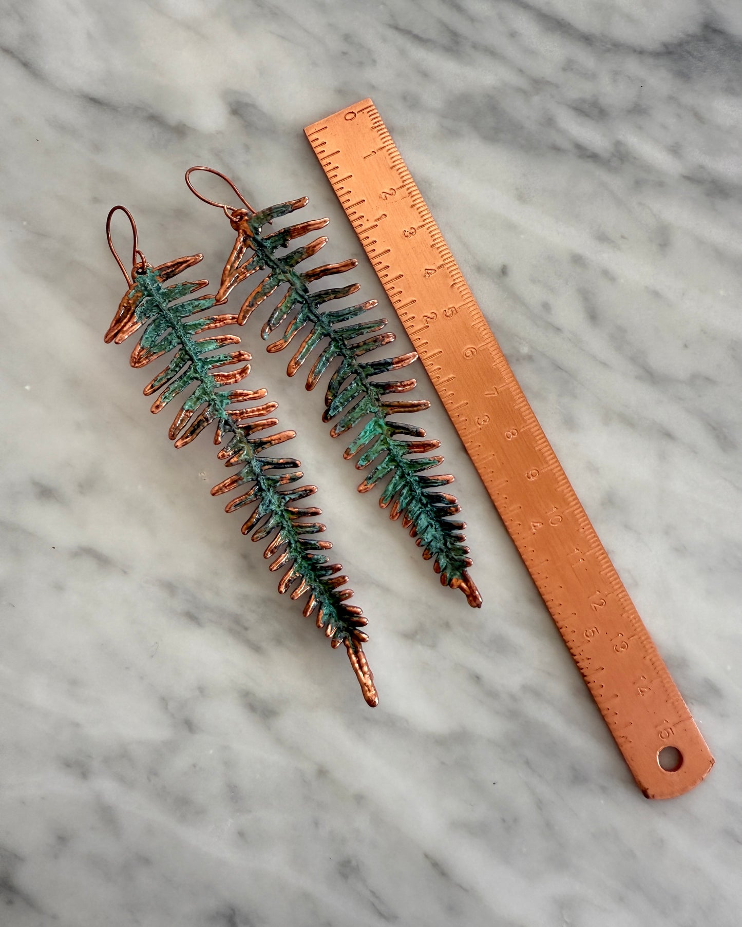 Green Copper Fern Earrings