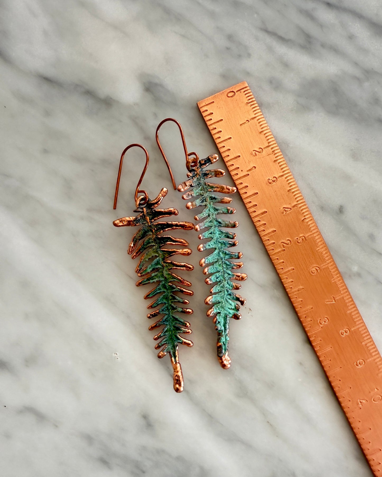 Green Copper Fern Earrings