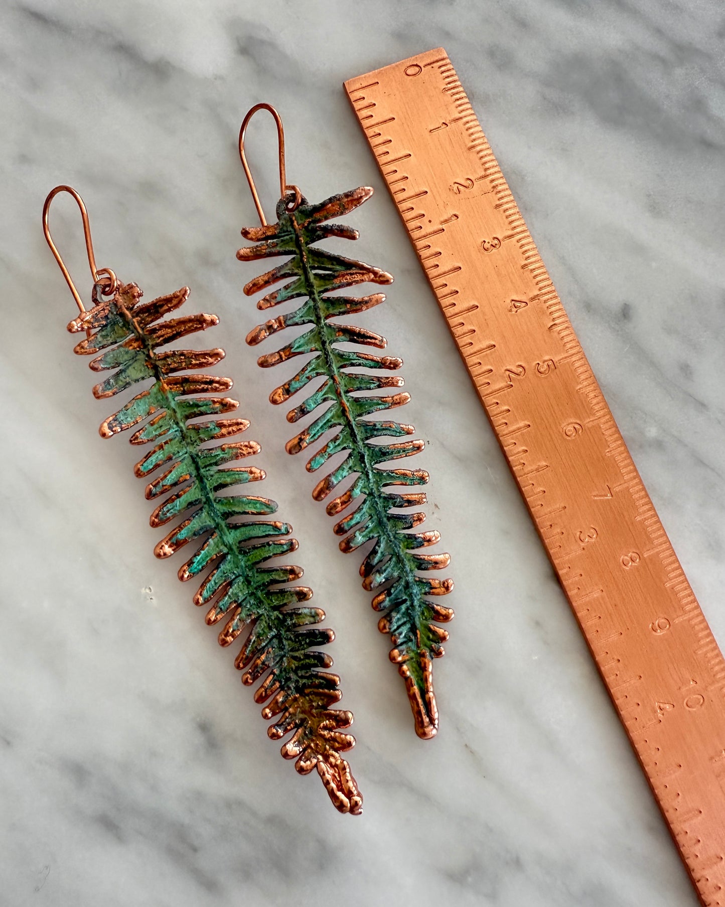 Green Copper Fern Earrings