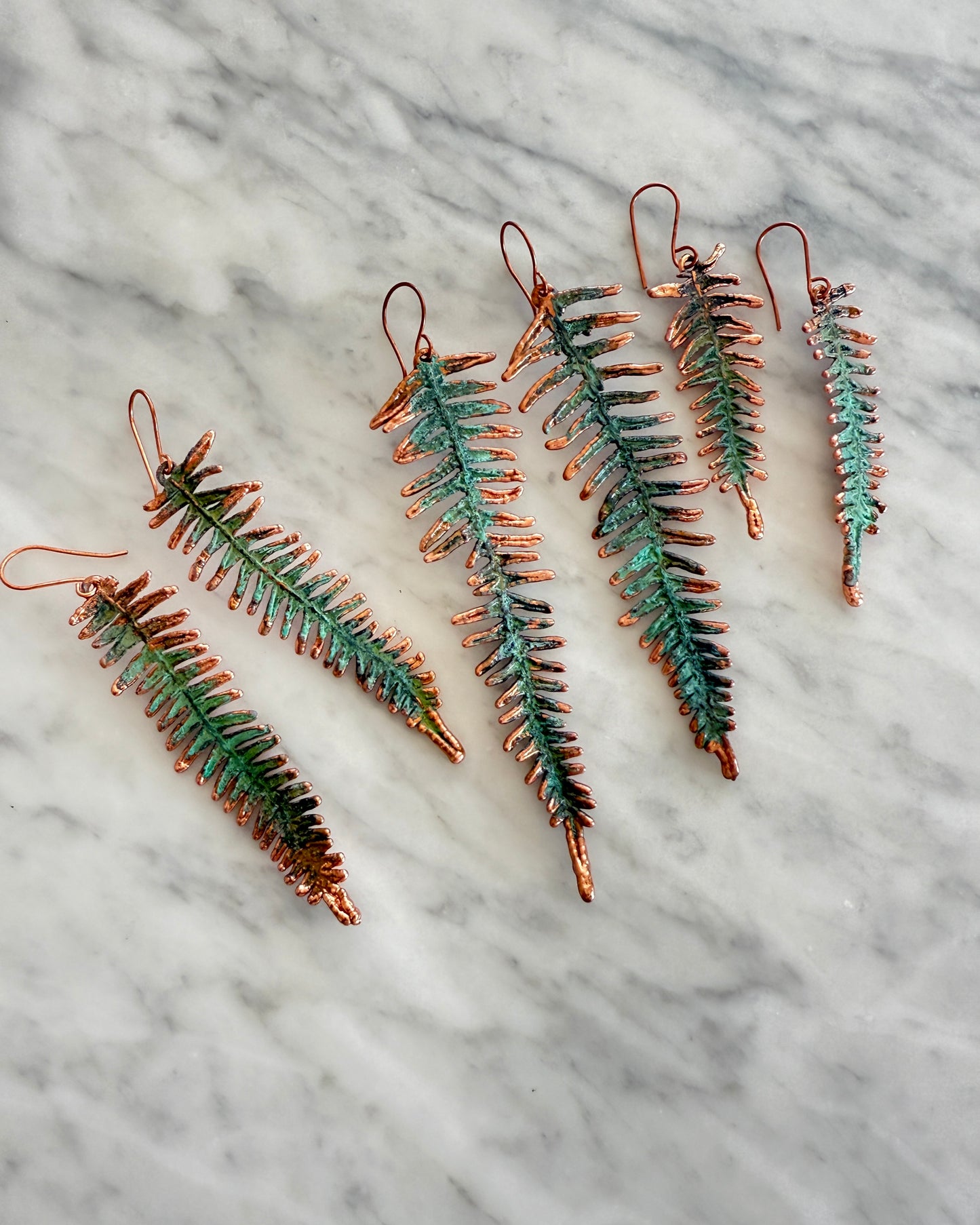 Green Copper Fern Earrings