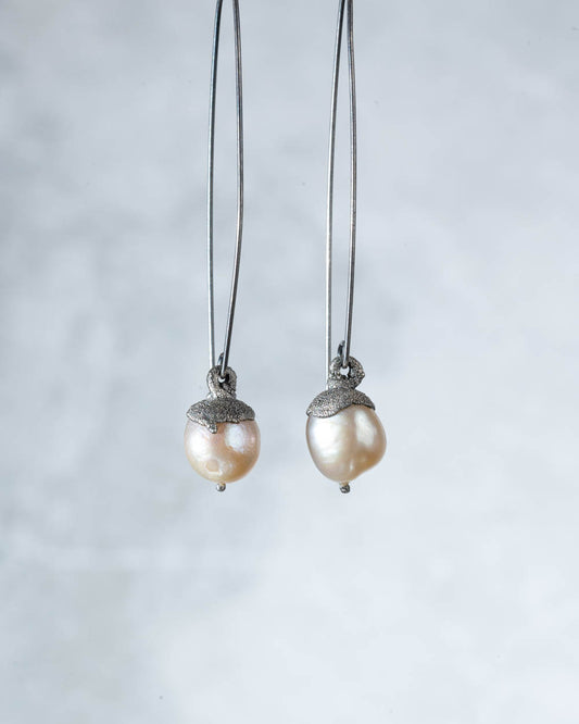 Pink Pearl Dangle Earrings in Silver