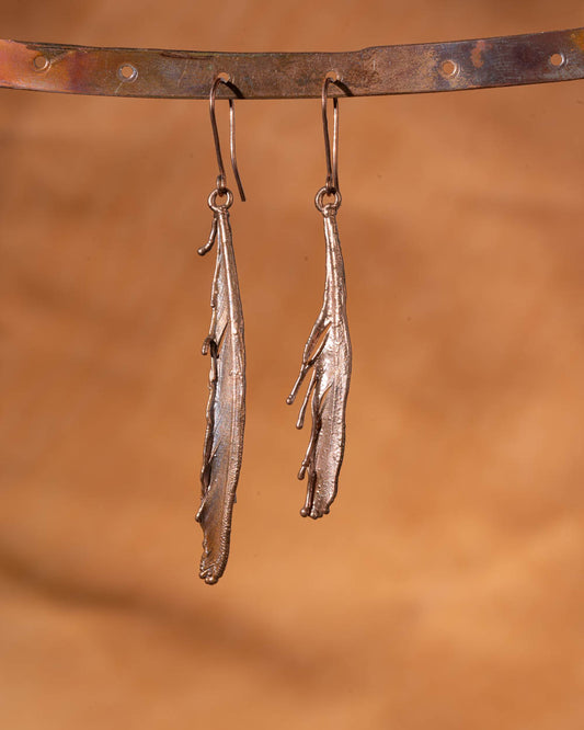 Real Feather Earrings in Copper