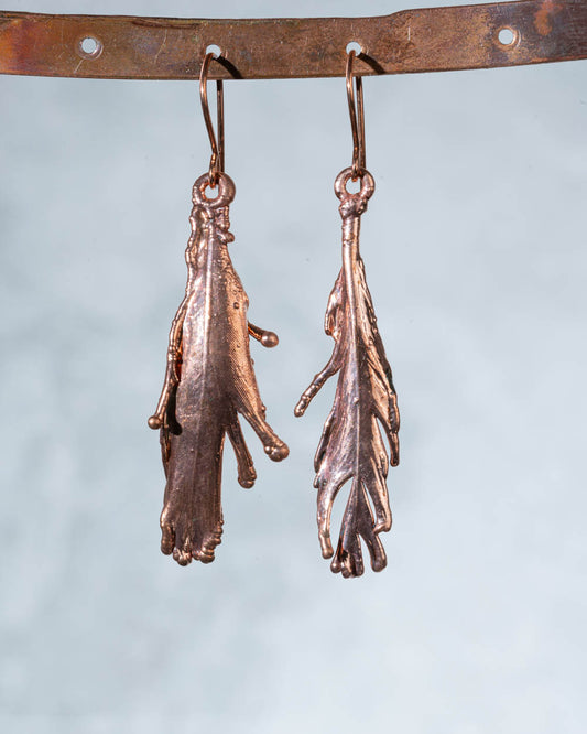 Copper Feather Dangle Earrings