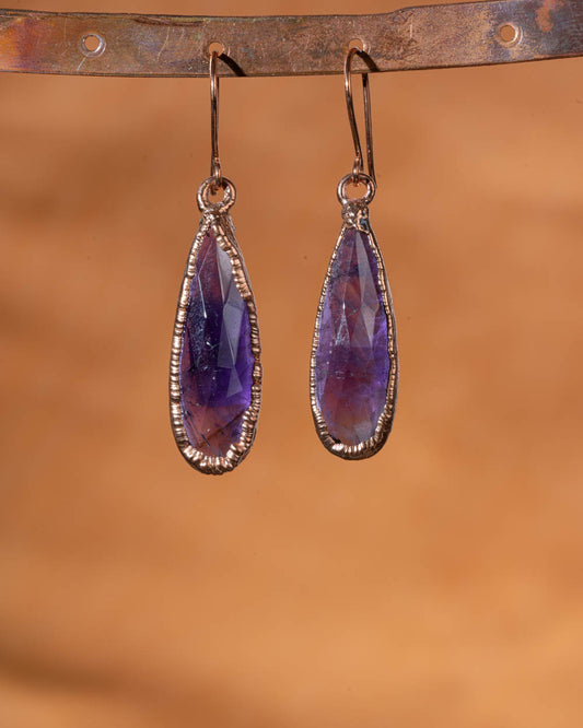 Amethyst Dangle Earrings in Copper