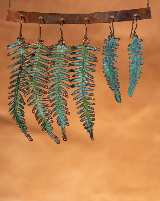 Green Copper Fern Earrings