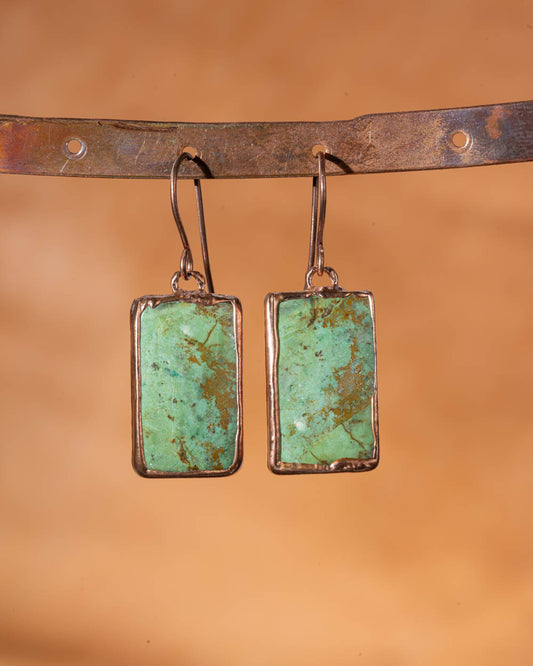 Rectangle Green Turquoise Dangle Earrings