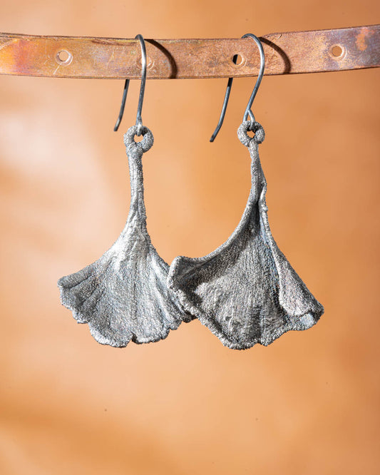 Medium Silver Ginko Leaf Earrings