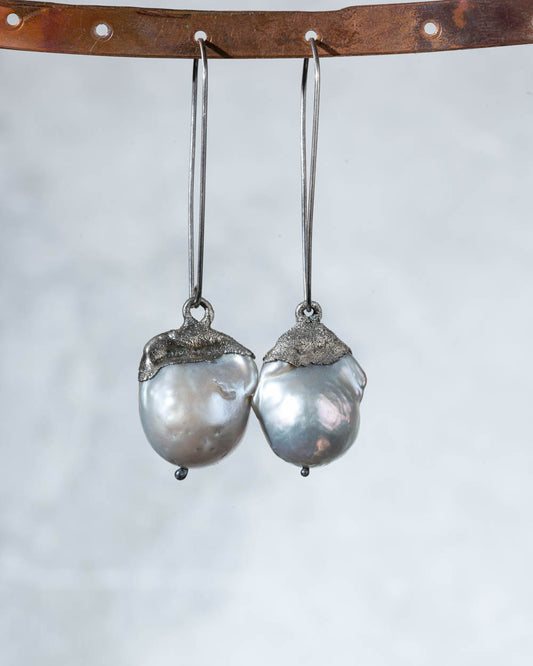 Silver Gray Pearl Earrings