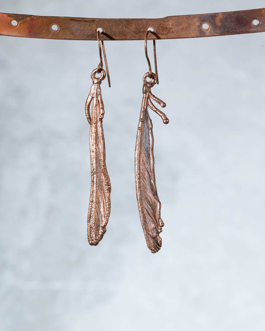 Copper Feather Dangle Earrings