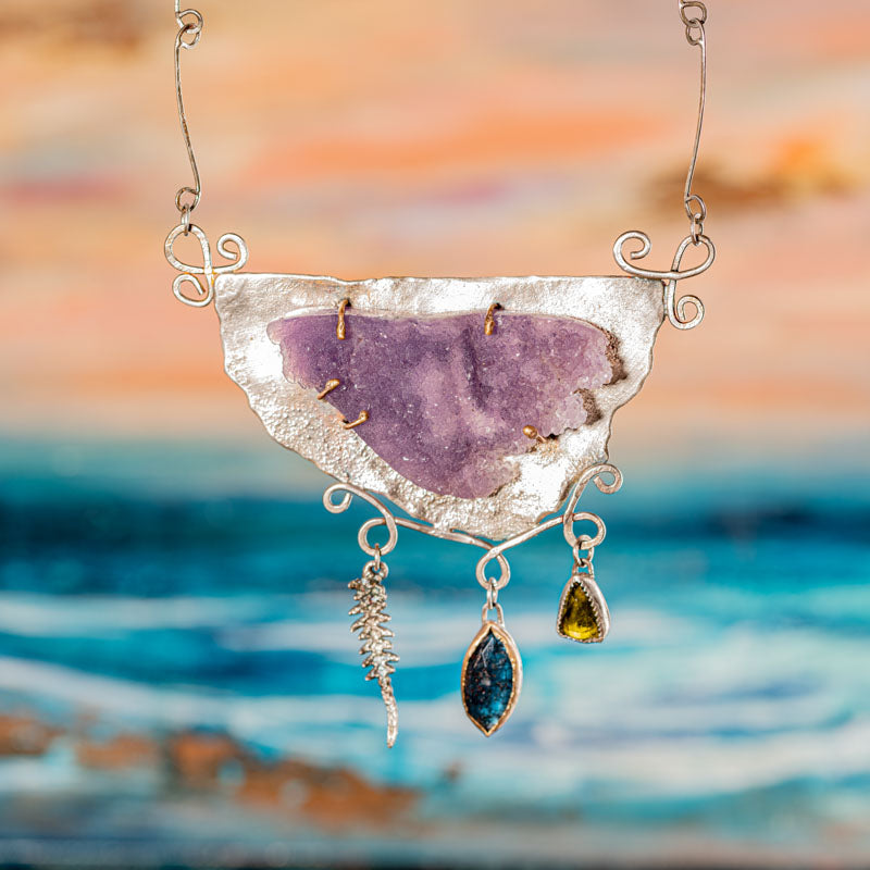 grape agate and tourmaline statement necklace