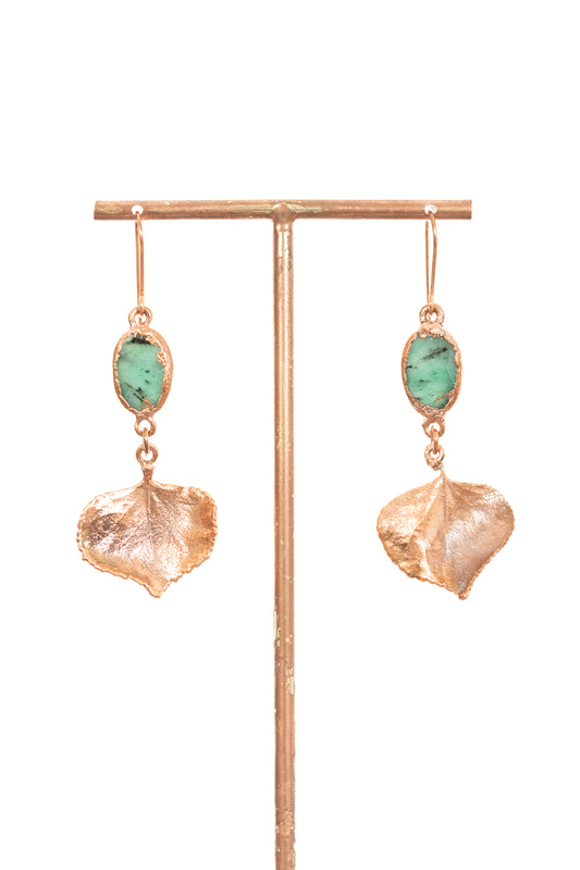Emerald and Aspen Leaf Earrings