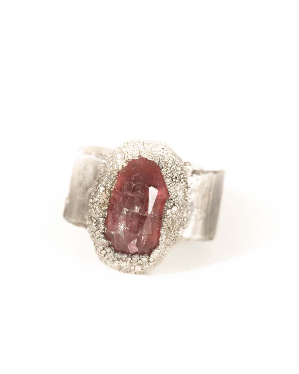 pink tourmaline wide band ring in silver