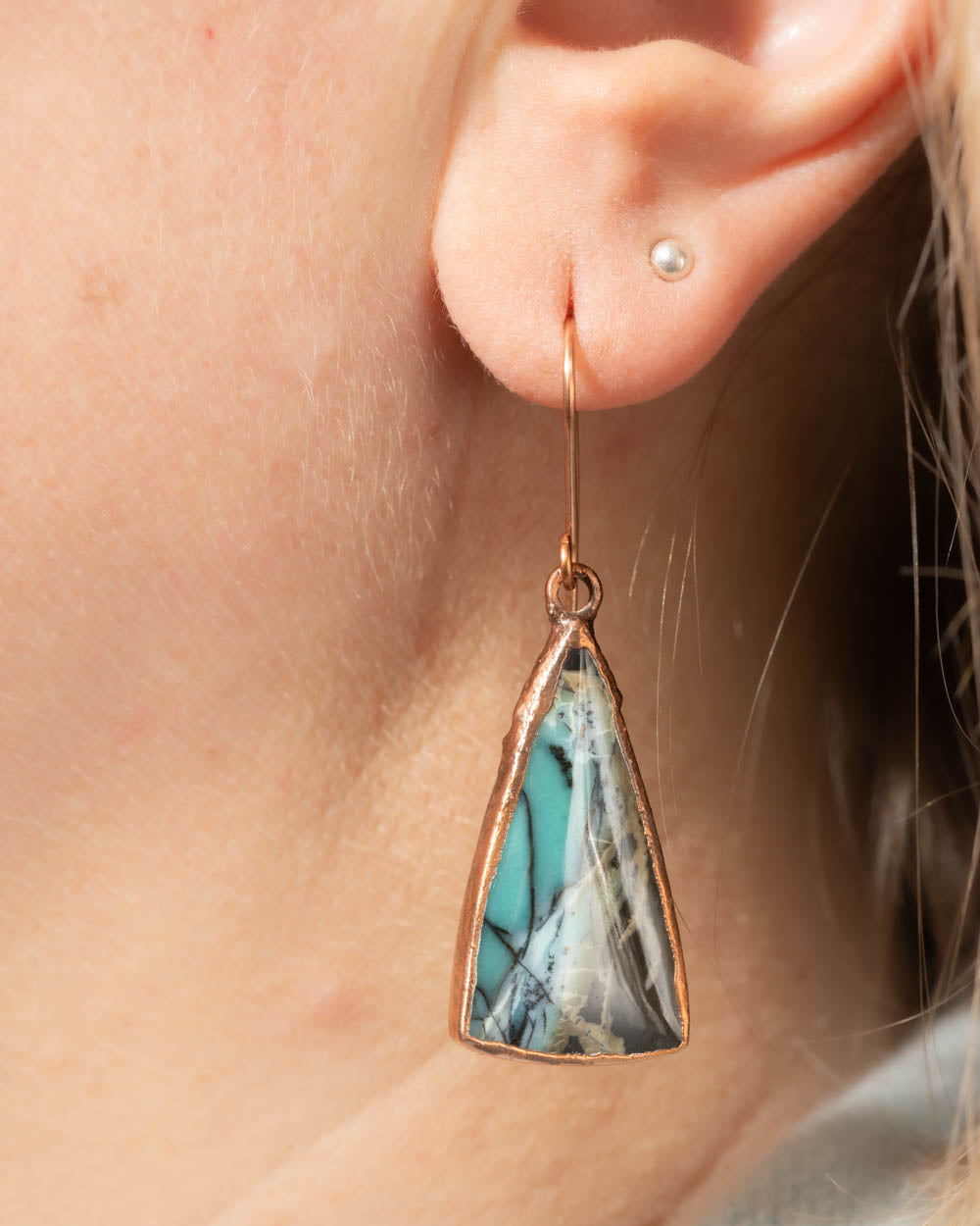Vibrant Wood Opal Earrings in Copper