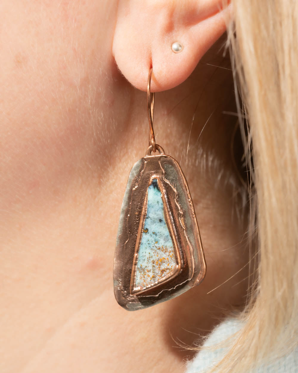 Signature Wood Opal Earrings in Silver and Copper