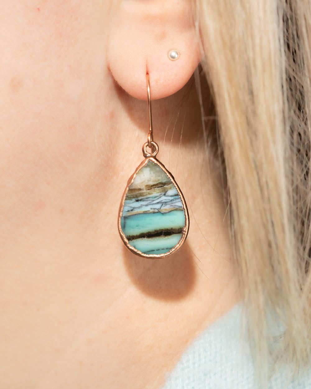 Ocean Blue Wood Opal Earrings