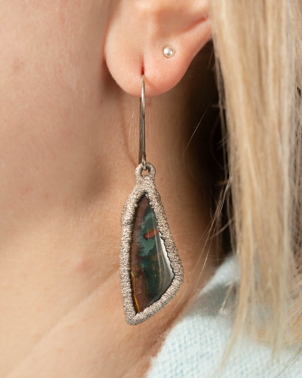 Moody Colors Wood Opal Earrings in Silver