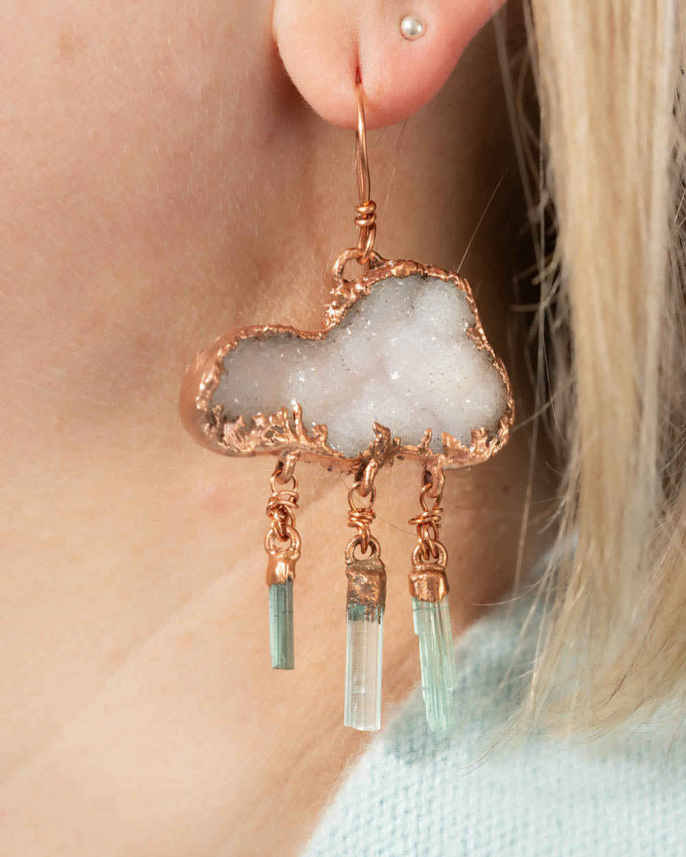Whimsical Earrings Bird and Raincloud