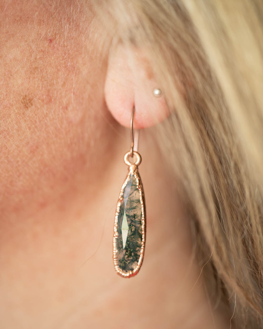 Copper Moss Agate Dangle Earrings