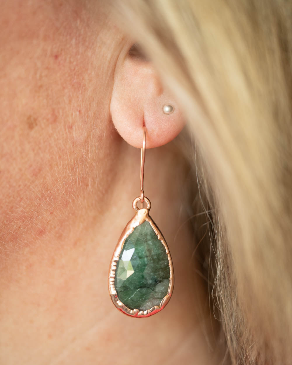 Sparkly Emerald Earrings in Copper