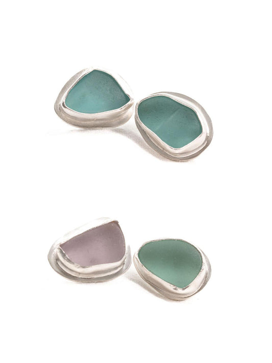 Silver Sea Glass Post Earrings / Stud Earrings