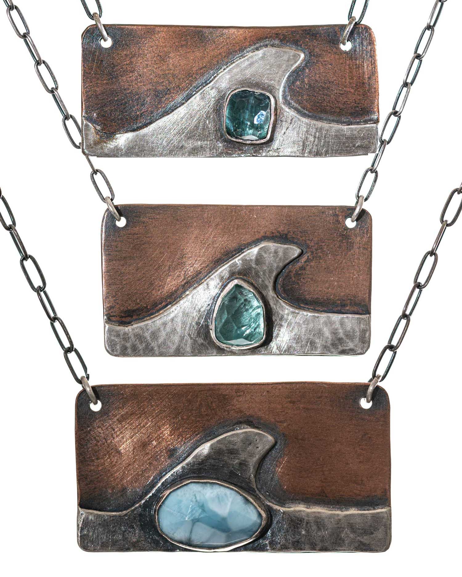 Copper and Silver Wave Necklace